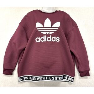 Adidas Trefoil Logo Oversized Sweatshirt Womens XL Burgundy Maroon Textured